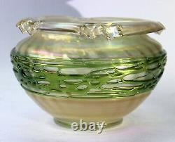 Kralik Opaline Iridescent Glass Vase Bowl Appiled Trails Czech Art Nouveau c1900