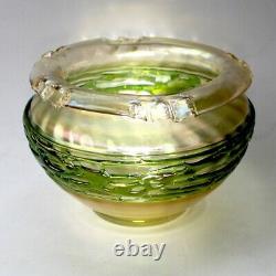 Kralik Opaline Iridescent Glass Vase Bowl Appiled Trails Czech Art Nouveau c1900