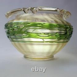 Kralik Opaline Iridescent Glass Vase Bowl Appiled Trails Czech Art Nouveau c1900