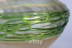 Kralik Opaline Iridescent Glass Vase Bowl Appiled Trails Czech Art Nouveau c1900