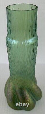 Kralik Sohn Glass Vase Green Martele Textured Iridescent Art Nouveau Bohemian