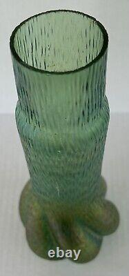 Kralik Sohn Glass Vase Green Martele Textured Iridescent Art Nouveau Bohemian