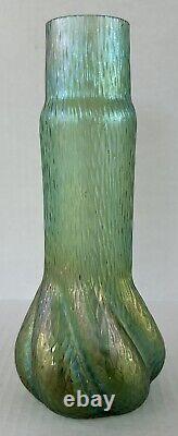 Kralik Sohn Glass Vase Green Martele Textured Iridescent Art Nouveau Bohemian