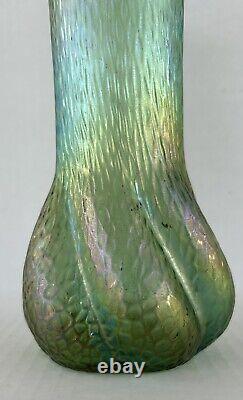 Kralik Sohn Glass Vase Green Martele Textured Iridescent Art Nouveau Bohemian