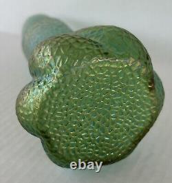 Kralik Sohn Glass Vase Green Martele Textured Iridescent Art Nouveau Bohemian