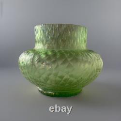 Kralik Sohn Martelé Art Nouveau Iridescent Uranium Green Glass Vase c1910-1920