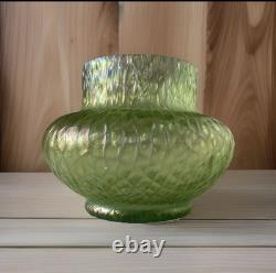 Kralik Sohn Martelé Art Nouveau Iridescent Uranium Green Glass Vase c1910-1920