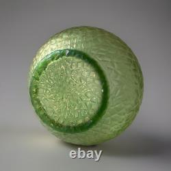 Kralik Sohn Martelé Art Nouveau Iridescent Uranium Green Glass Vase c1910-1920