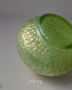 Kralik Sohn Martelé Art Nouveau Iridescent Uranium Green Glass Vase c1910-1920