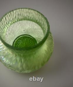 Kralik Sohn Martelé Art Nouveau Iridescent Uranium Green Glass Vase c1910-1920