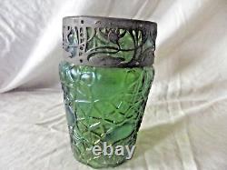 Kralik Threaded Glass Art Nouveau Vase with Pierced Metal Top