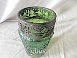 Kralik Threaded Glass Art Nouveau Vase with Pierced Metal Top