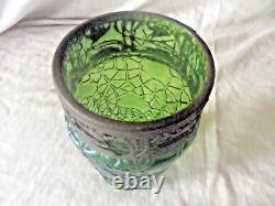 Kralik Threaded Glass Art Nouveau Vase with Pierced Metal Top