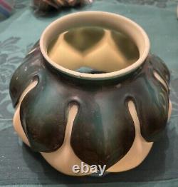 LARGE Art Nouveau Green Painted Leaves VASELINE URANIUM Glass Lotus Shape 4 Fit