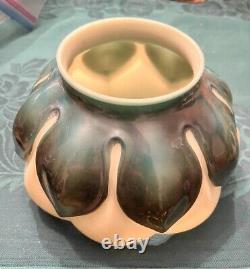 LARGE Art Nouveau Green Painted Leaves VASELINE URANIUM Glass Lotus Shape 4 Fit