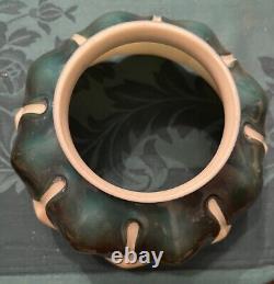 LARGE Art Nouveau Green Painted Leaves VASELINE URANIUM Glass Lotus Shape 4 Fit
