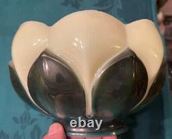 LARGE Art Nouveau Green Painted Leaves VASELINE URANIUM Glass Lotus Shape 4 Fit