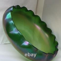 LARGE Arts & Crafts Loetz/ Rindskopf iridescent green large Lily Pad bowl