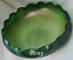 LARGE Arts & Crafts Loetz/ Rindskopf iridescent green large Lily Pad bowl