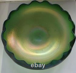 LARGE Arts & Crafts Loetz/ Rindskopf iridescent green large Lily Pad bowl