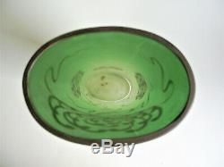 LARGE Carl GOLDBERG 13 SILVER MUMS Green Art Nouveau BOHEMIAN Czech Glass VASE