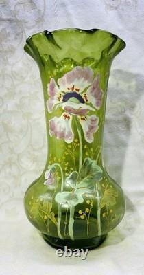 LEGRAS Enamelled Glass Vase Enamel Flowers Poppy Anemones Art Nouveau Jugendstil