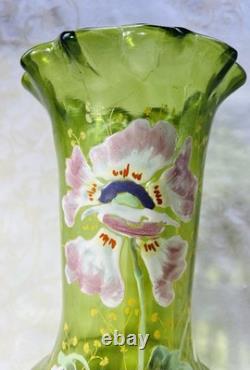 LEGRAS Enamelled Glass Vase Enamel Flowers Poppy Anemones Art Nouveau Jugendstil