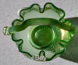 LOETZ 1890's Pale Green Iridescent Martele Decor Reeded & curled handle Nice