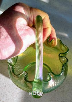 LOETZ 1890's Pale Green Iridescent Martele Decor Reeded & curled handle Nice