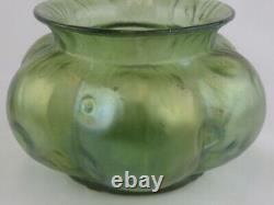LOETZ Antique Art Nouveau Iridescent Rusticana Bulbous Green Glass Vase