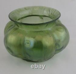 LOETZ Antique Art Nouveau Iridescent Rusticana Bulbous Green Glass Vase