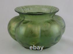 LOETZ Antique Art Nouveau Iridescent Rusticana Bulbous Green Glass Vase