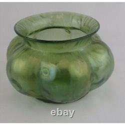 LOETZ Antique Art Nouveau Iridescent Rusticana Bulbous Green Vase