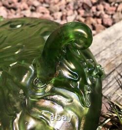 LOETZ Art Nouveau Austria Green CRETA RUSTICANA GLASS Vase Bowl Bohemia Legs