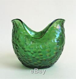 LOETZ DIASPORA Crete 4 GREEN IRIDESCENT Art Glass VASE Antique Bohemian c 1905