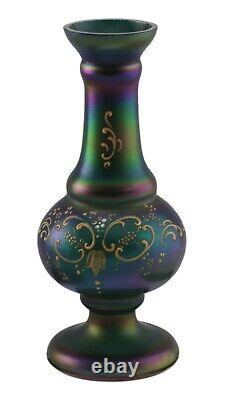 LOETZ Glass Vase Iridescent Finish Enamel Decoration 8 5/8 Tall c1900