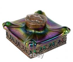 LOETZ Iridescent Austria Art Glass Inkwell Kralik Antique Art Nouveau