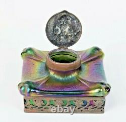 LOETZ Iridescent Austria Art Glass Inkwell Kralik Antique Art Nouveau