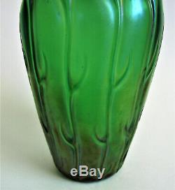 LOETZ NEPTUN Crete 7 GREEN IRIDESCENT Art NOUVEAU Glass VASE Antique Bohemian