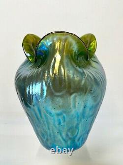 LOETZ Rusticana SILBERIRIS Blue Green IRIDESCENT Antique BOHEMIAN ART GLASS Vase
