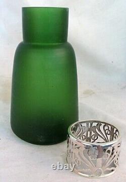 LOETZ VASE w SILVER OVERLAY ART GLASS ART NOUVEAU GREEN c. 1900