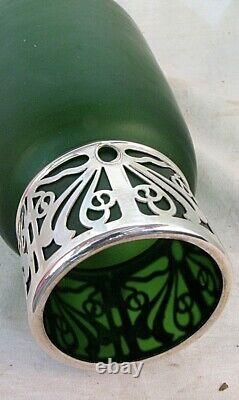 LOETZ VASE w SILVER OVERLAY ART GLASS ART NOUVEAU GREEN c. 1900