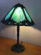 Lovely Antique Table Lamp Green Slag Glass Shade Vintage Heavy Bronze. Rewired