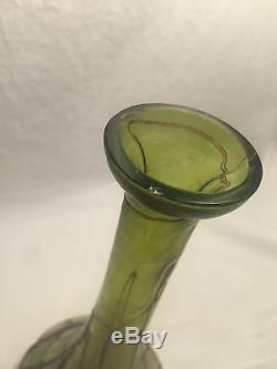 LRG IRIDESCENT GLASS LOETZ THREADED VASE C. 1900 8 In. GREEN PURPLE ART NOUVEAU