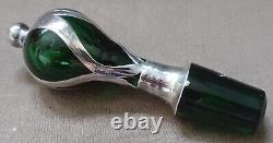 La Pierre Green Glass Cordial Decanter withArt Nouveau Silver Overlay Decoration