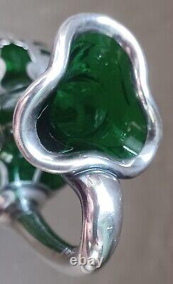 La Pierre Green Glass Cordial Decanter withArt Nouveau Silver Overlay Decoration