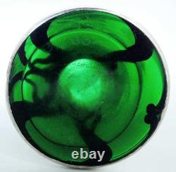 La Pierre Vase Antique Art Nouveau American Silver Overlay Green Glass