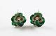 Ladies Art Nouveau 14k Gold Enamel & Diamond Green Pansy Screw Back Earrings