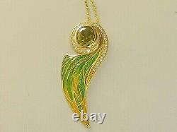 Ladies Art Nouveau Design 925 Sterling Silver Peridot Sapphire Enamel Necklace