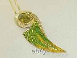 Ladies Art Nouveau Design 925 Sterling Silver Peridot Sapphire Enamel Necklace